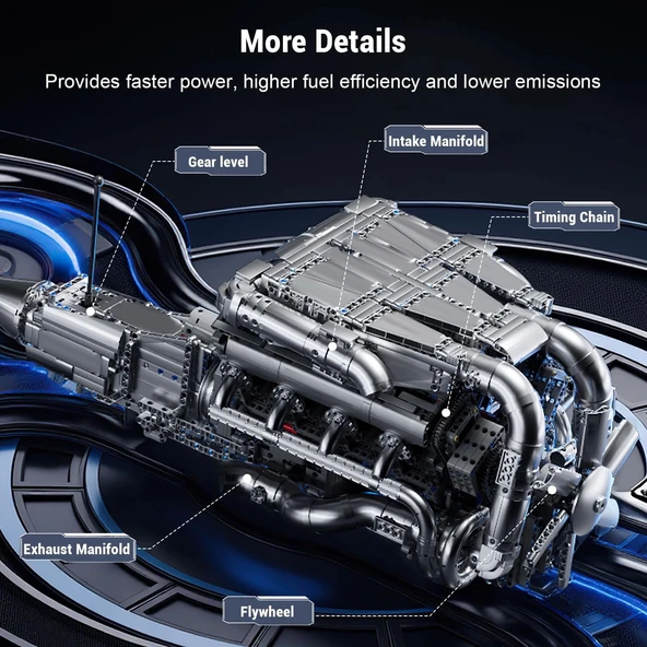 Mould King Mini V8 Çift Turbo Motor Model Kiti, Yapı Blokları - 2899+ Parça - Resim 6