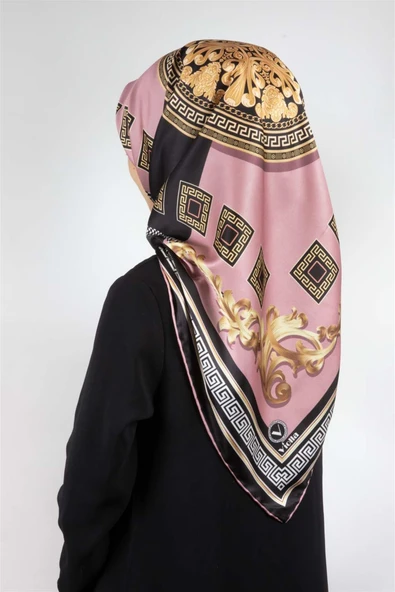 Twill Barok Desenli Pudra Renkli 90x90 Eşarp (İpek İçermez) Kenar Dikiş Şekli El Dikişli ürün görseli