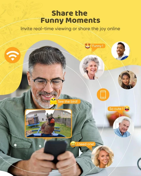 Onlyfly Güneş Enerjili Kameralı Kuş Yemliği: 2K Canlı Yayın Kamerası - Sarı/Beyaz - Resim 4