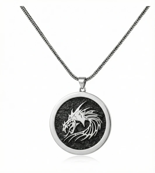 Ateşin Hükümdarı EJDARHA: 925 Ayar Oksitli Gümüş Erkek Kolye ürün görseli 1