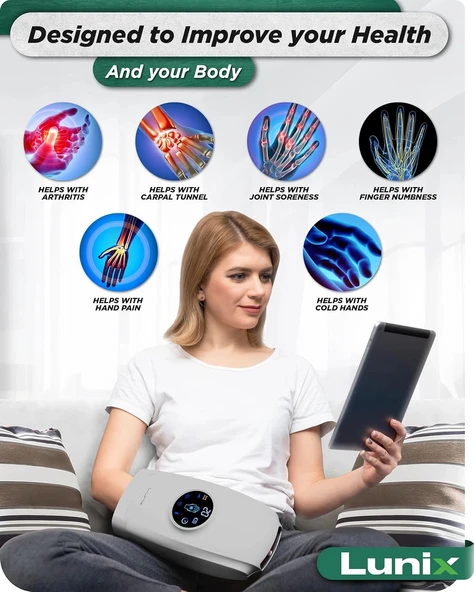 Lunix LX7 Elektrikli El Masaj Aleti, Kompresyonlu, Artrit, Ağrı Kesici - Gri - Resim 6