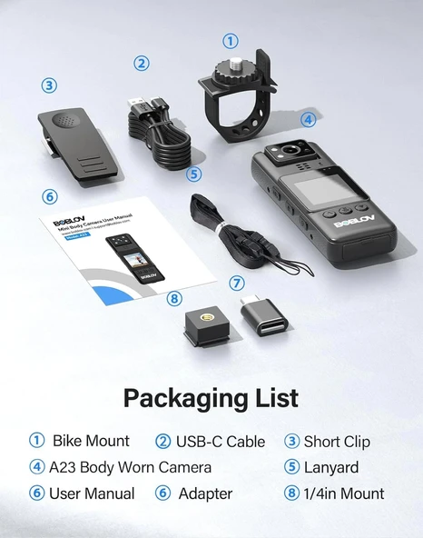 Boblov A23 Video ve Ses Kaydı Olan Vücut Kamerası 256GB Kompakt, 9 Saat Pil Ömrü - Resim 5