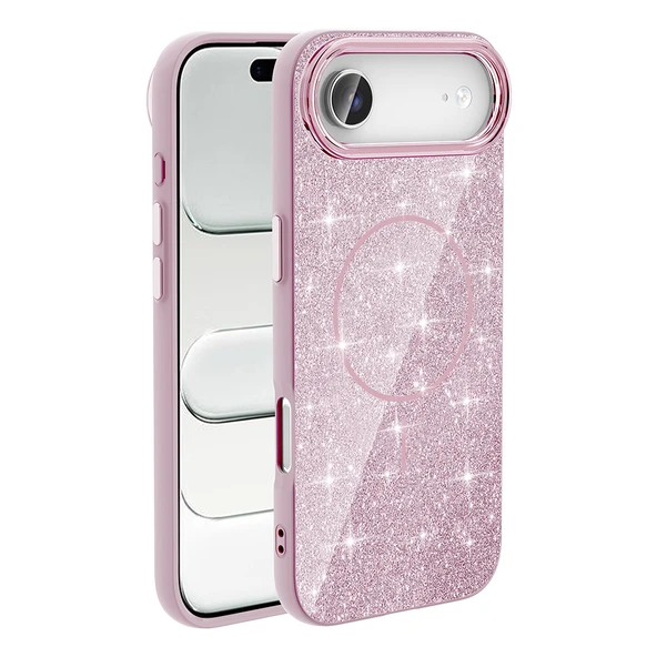 Apple iPhone 17 Air Kılıf M-safe Şarj Özellikli Parlayan Simli Zore Okso Kapak - Resim 5