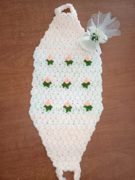 El Örgüsü Yavruağzı Çiçekli Uzun Banyo Lifi ürün görseli 1