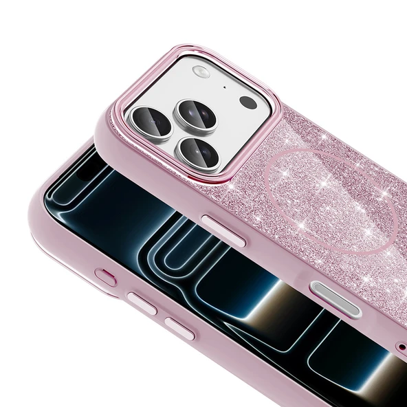 Apple iPhone 17 Pro Max Kılıf M-safe Şarj Özellikli Parlayan Simli Zore Okso Kapak - Resim 12