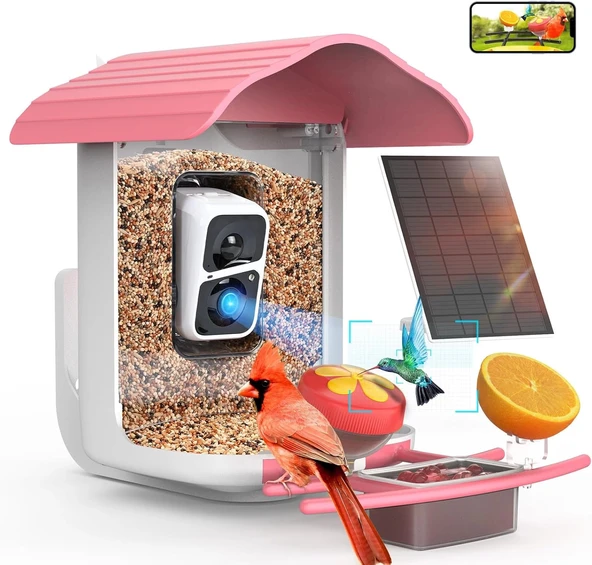 BirdSnap PAV - Akıllı Kuş Yemliği, Güneş Enerjili Kamera 2K HD - Pembe ürün görseli