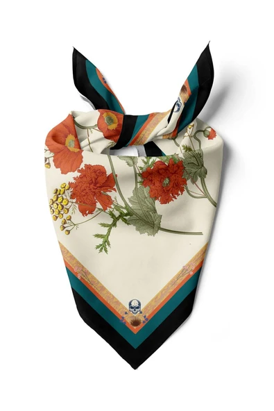 B30 Kadın Krem Çiçek Desenli 50x50 Bandana ürün görseli 1