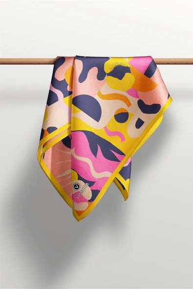 Saten İpek Geometrik Desenli Kadın Bandana - Resim 6