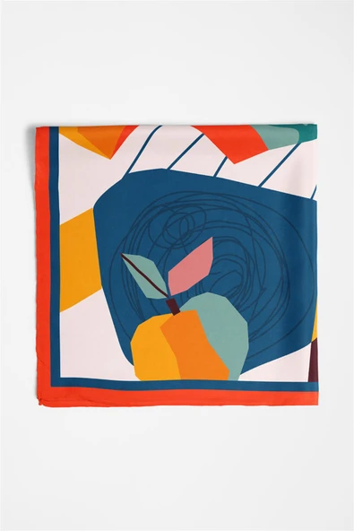 Vissona Geometrik Desenli %100 İpek Bandana 55x55 - Resim 5