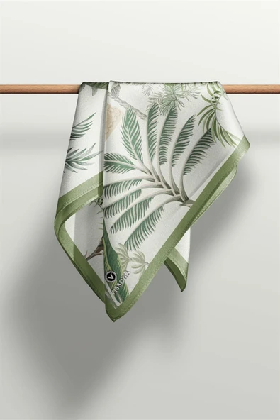 %100 İPEK FİL DESENLİ KADIN BANDANA 50X50 - Resim 4
