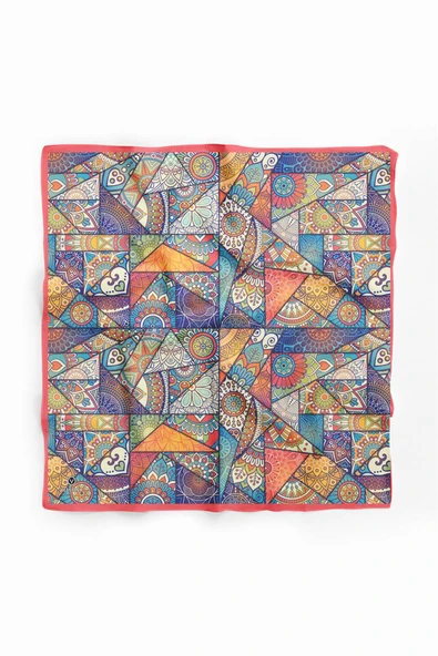%100 İpek Mandala Desenli Kadın Bandana - Resim 2