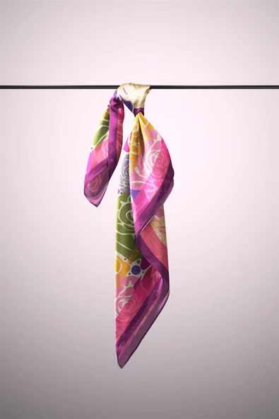Vissona Gül Desenli İpek Bandana - Resim 3