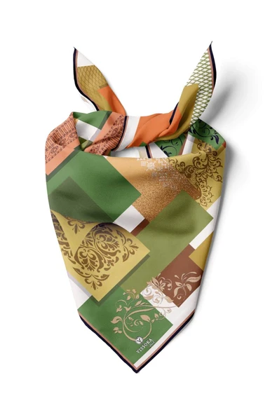 %100 İpek Kadın Desenli Bandana 80x80 ürün görseli 1