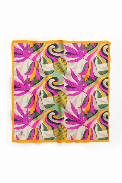 Saten İpek Geometrik Desenli Kadın Bandana - Resim 2
