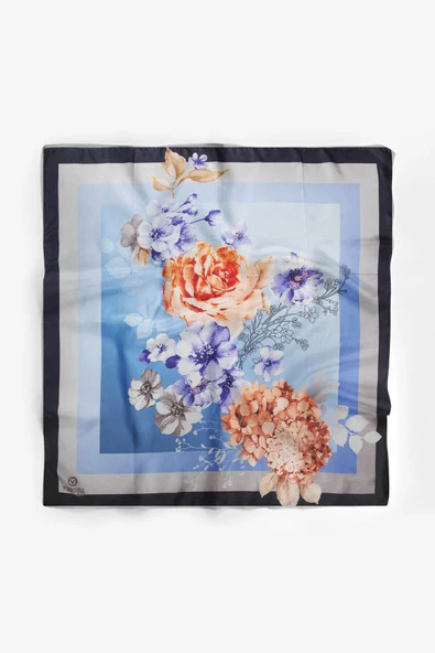 %100 İpek Kadın Desenli Bandana 80x80 - Resim 2