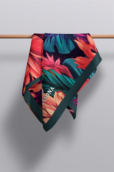 I77 SATEN İPEK ÇİÇEK DESENLİ KADIN FULAR - Resim 4