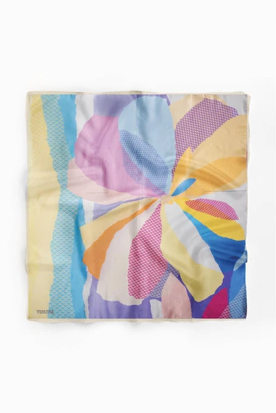 %100 İpek Kadın Desenli Bandana 80x80 - Resim 2
