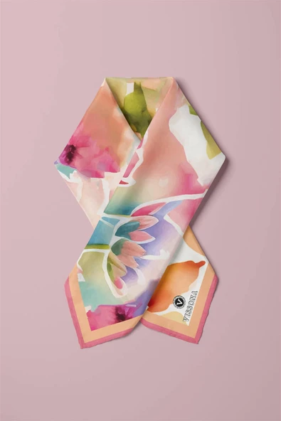 Vissona Çiçek Desenli İpek Bandana - Resim 5