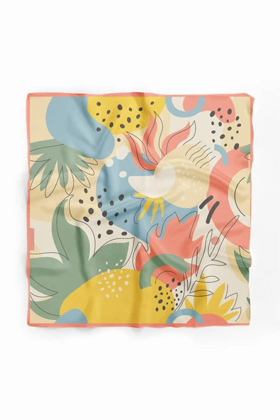 %100 İpek Geometrik Desenli Kadın Bandana - Resim 2