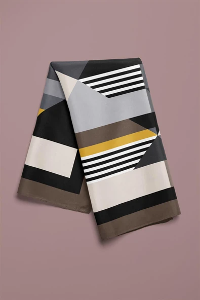 G42 Kadın Gri Geometrik Desenli 50x50 Bandana DG01526-22 - Resim 5