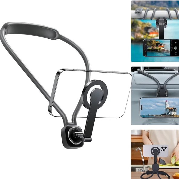 360 Ayarlanabilir Boyun Askılı Manyetik Telefon Tutucu Handsfree Video İzleme Oyun Standı  Esnek, Hafif, Tüm Telefonlarla Uyumlu - Resim 2