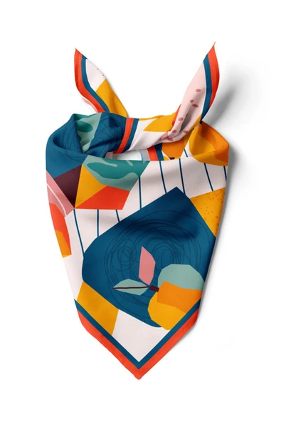 Vissona Geometrik Desenli %100 İpek Bandana 55x55 ürün görseli 1