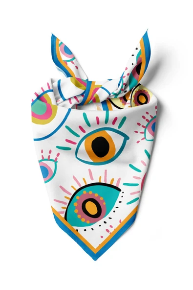 Vissona Göz Desenli %100  İpek Bandana 55x55 ürün görseli