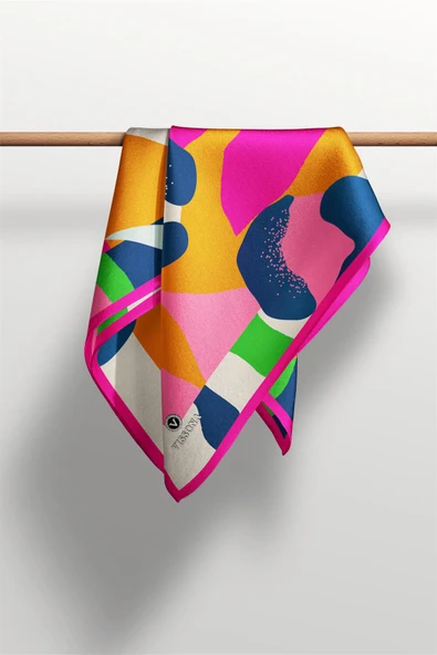 Saten İpek Kaplan Desenli Kadın Bandana - Resim 6