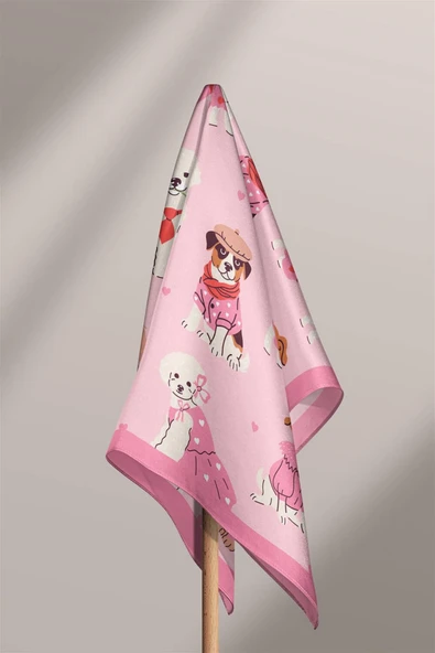 %100 İpek Süslü Köpek Desenli Kadın Bandana - Resim 6