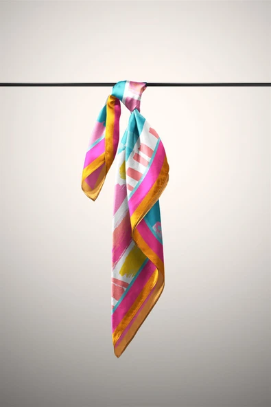 Vissona Geometrik Desenli İpek Bandana - Resim 6