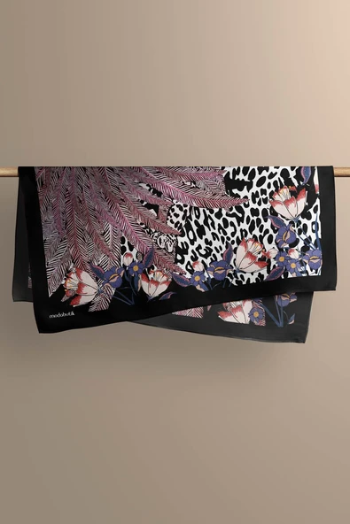 Kadın Kırmızı Kaplan Desenli 50x50 Bandana - Resim 4