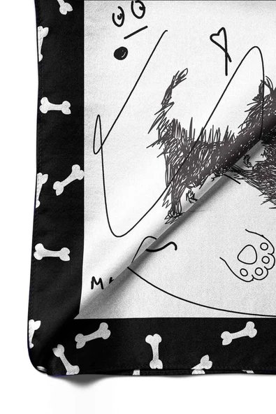 B104 Kara Kalem Desenli 45x45 Siyah Beyaz Köpek Bandanası DG5464 - Resim 6