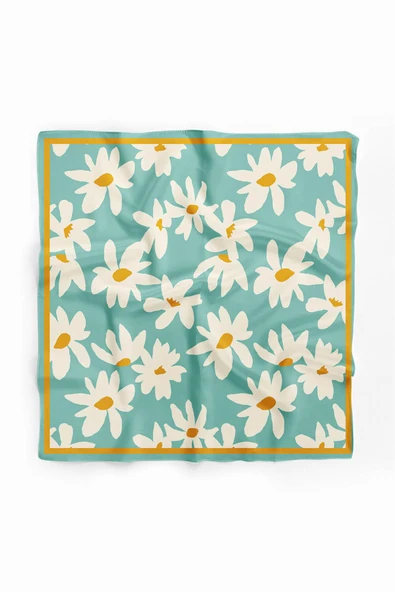 Vissona Papatya Desenli %100 İpek Bandana 55x55 - Resim 2