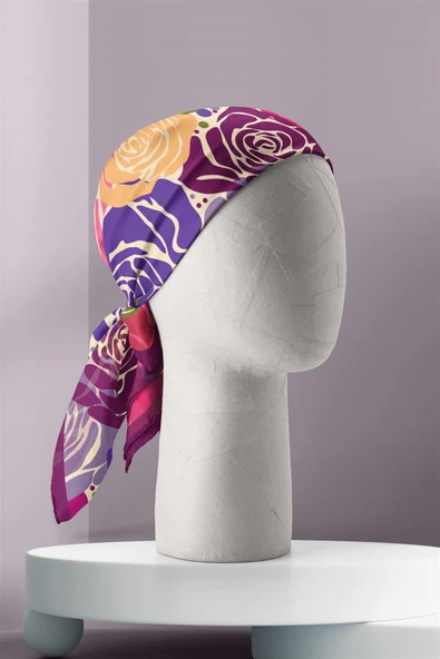Vissona Gül Desenli İpek Bandana - Resim 5