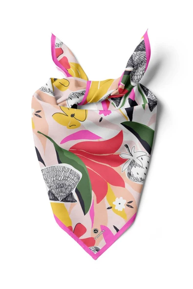 Saten İpek Çiçek Desenli Kadın Bandana ürün görseli