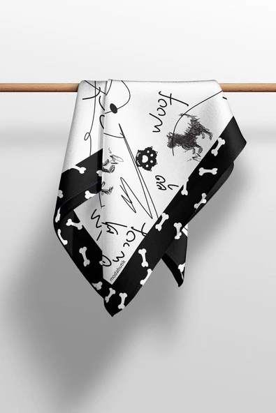 B104 Kara Kalem Desenli 45x45 Siyah Beyaz Köpek Bandanası DG5464 - Resim 4