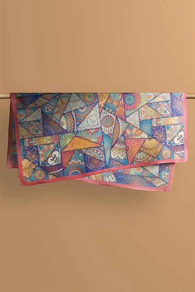 %100 İpek Mandala Desenli Kadın Bandana - Resim 4