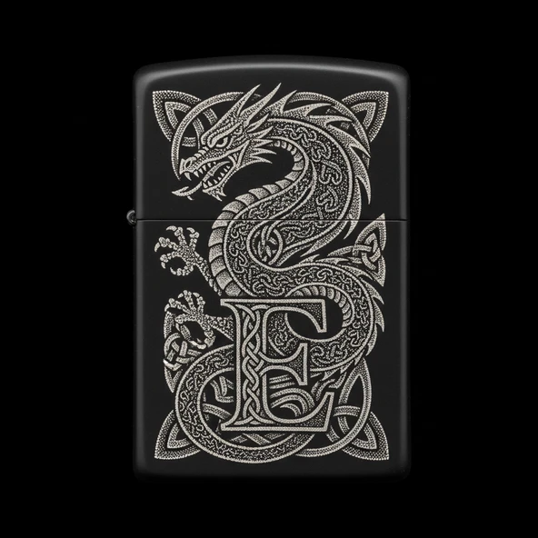 Zippo Ejderha Figürlü E Harfli Tasarım - V63 ürün görseli