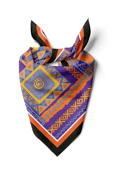 H19 Kadın turuncu etnik desenli 50x50 Bandana ürün görseli