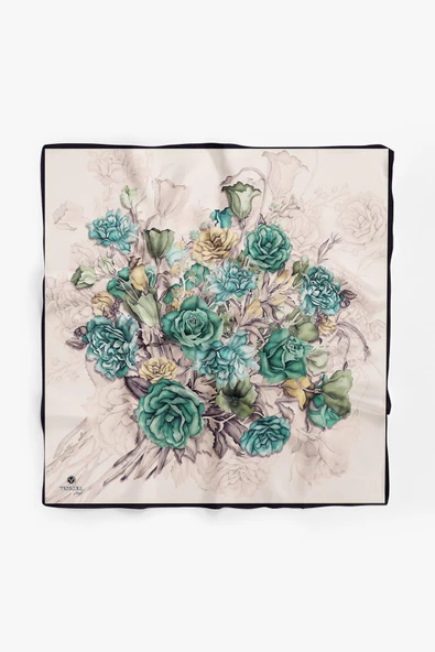 %100 İpek Kadın Desenli Bandana 80x80 - Resim 2