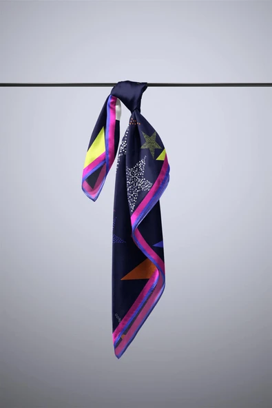 Vissona Geometrik Desenli İpek Bandana - Resim 3