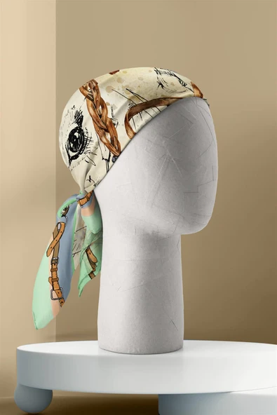 E98 HORSE WATERCOLOR VINTAGE TASARIM BANDANA - Resim 5