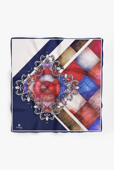%100 İpek Kadın Desenli Bandana 80x80 - Resim 2