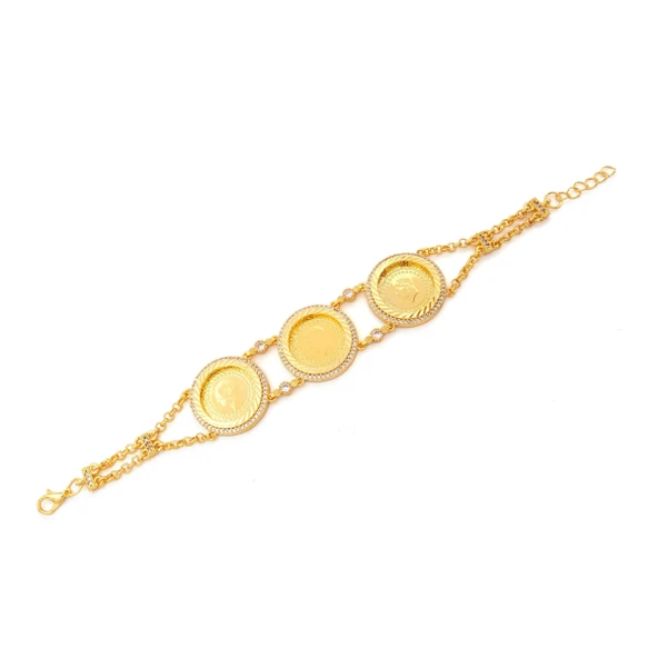 Altın Kaplama İmitasyon Zirkon Taşlı Üçlü Yarım Altınlı Bileklik BLK-1211 ürün görseli