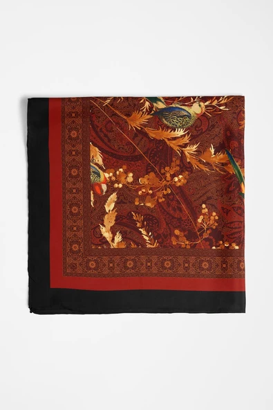 Kadın Kiremit Kahverengi Sultan  Desenli 50x50 Bandana - Resim 5