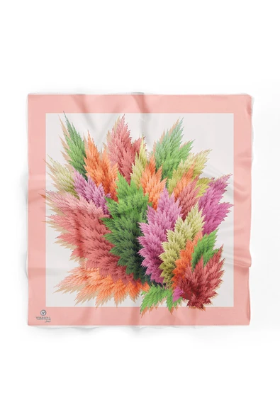 %100 İpek Kadın Desenli Bandana 80x80 - Resim 2