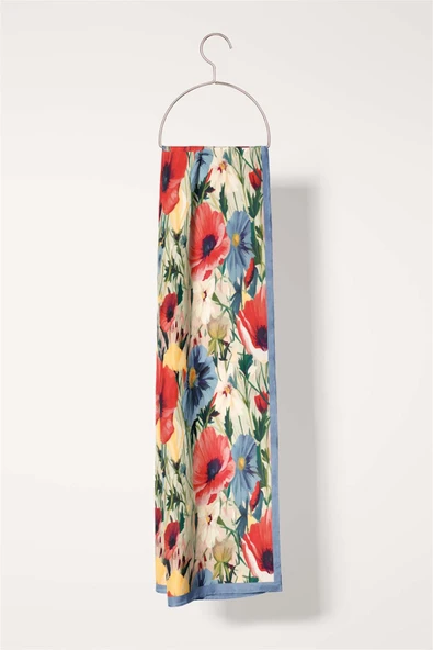 I67 SATEN İPEK GELİNCİK DESENLİ KADIN FULAR - Resim 4