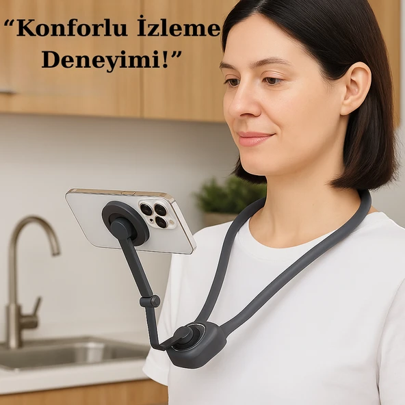 360 Ayarlanabilir Boyun Askılı Manyetik Telefon Tutucu Handsfree Video İzleme Oyun Standı  Esnek, Hafif, Tüm Telefonlarla Uyumlu - Resim 5