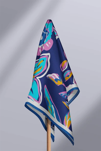 Vissona Çiçek Desenli İpek Bandana - Resim 6