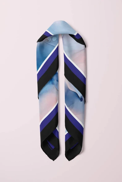 Y85 Kadın Pudra Mavi Batik Desenli 50x50 Bandana HYL DG01659-22 - Resim 5